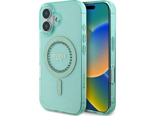Guess IML Rhinestones MagSafe iPhone 16-deksel - grønn