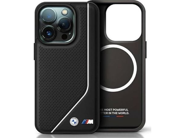 BMW M perforert vridd linje MagSafe-telefondeksel til iPhone 16 Pro - svart