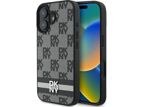 DKNY iPhone 16 6,1" hardcase svart med rudemønster og trykte striper DKHCP16SPCPTSSK