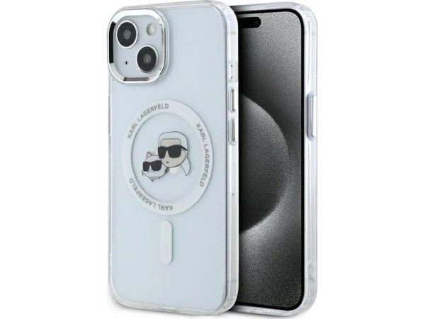 Karl Lagerfeld IML Metal Karl&Choupette Head MagSafe iPhone 14-skal - Vit