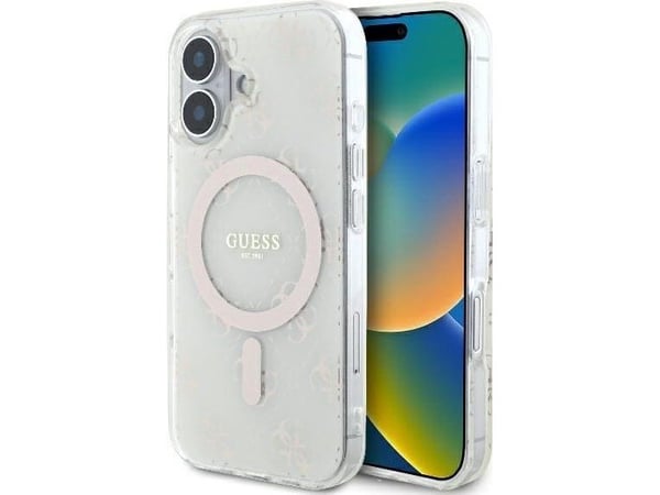 Guess IML 4G Background MagSafe-deksel for iPhone 16 Plus - hvit