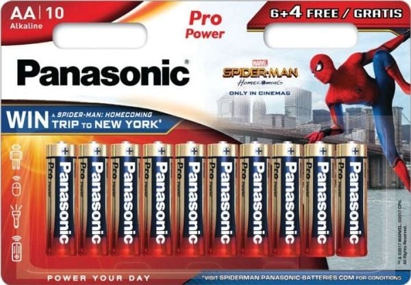Panasonic Pro Power AA 6+4, Engangsbatteri, AA, Alkalinsk, 1,5 V, 10 stykker, Sort, Gull, Rød
