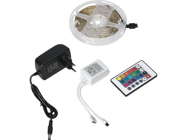 Orno LED-listesett 12V 30L/m 100lm/m 7,2W/m IP20 RGB 3 m + RGB-kontroller + 12V strømforsyning