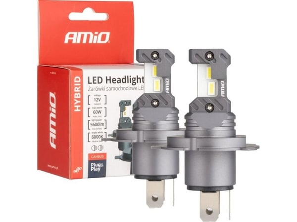 LED autolamput hybridisarja h4 h19 6000k canbus 60w amio-04114 amio-04114