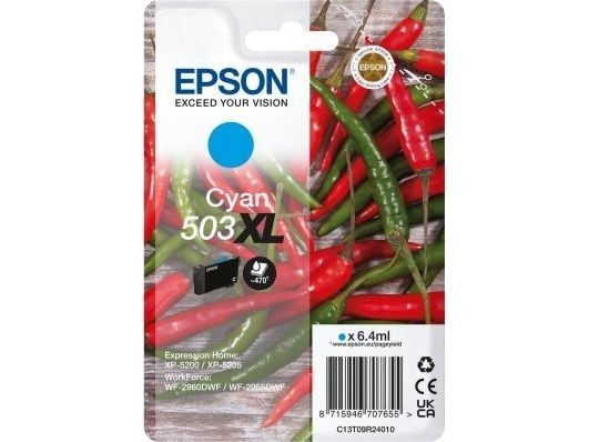 Epson 503XL - 6.4 ml - XL - cyan - original - blære med RF/lyd-alarm - blekkpatron - for Expression Home XP-5200, XP-5205; WorkForce WF-2960DWF, WF...
