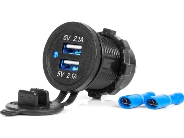 AMiO bil­lader USB vanntett 4.2A 2xUSB 12V/24V amio-04217