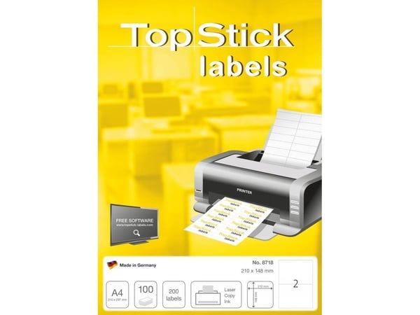 Etiketter TopStick 210x148 mm (A5) hvid - (100 ark x 2 stk.)
