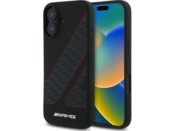Deklas Mercedes AMG AMHMP16S2SCFR iPhone 16 6.1" juoda/juodas kovakotelo Ruutulippukuvio MagSafe