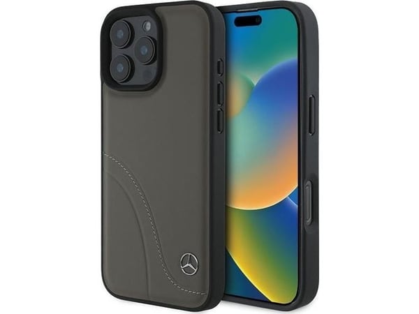 Mercedes MB buede sømmer i skinnetui til iPhone 16 Pro Max - brun