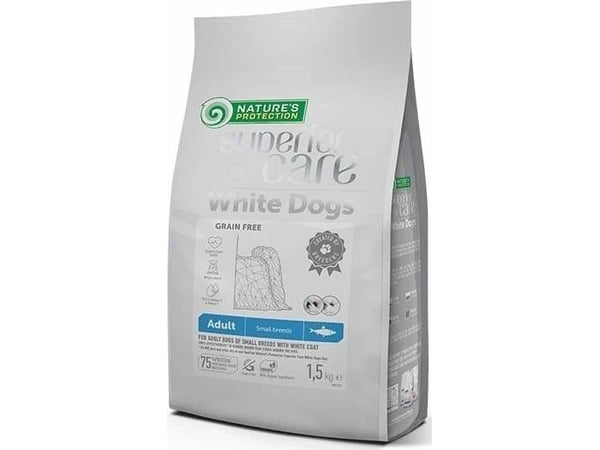 Nature's Protection Superior Care Hvit hund Kornfri med sild Voksen liten rase, tørr kornfri fôr for små raser voksne hvitpussede hunder med sild, ...