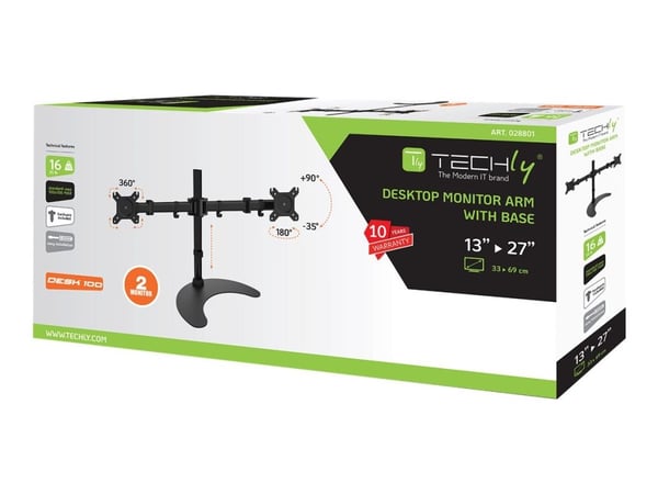 TECHly - Stativ - for 2 LCD-skjermer - svart - skjermstørrelse: 13"-27" - skrivebord
