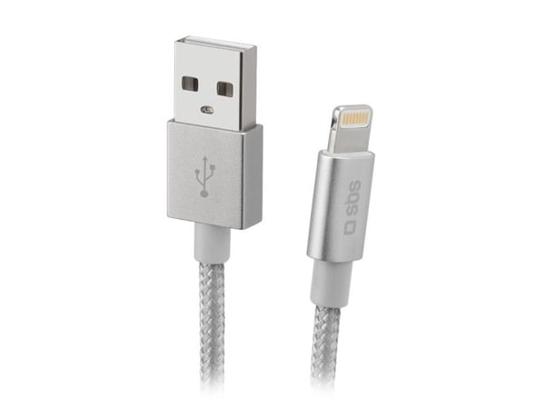SBS TECABLEUSBIP589BS, 1 m, Lightning, USB A, Hankjønn, Hankjønn, Sølv