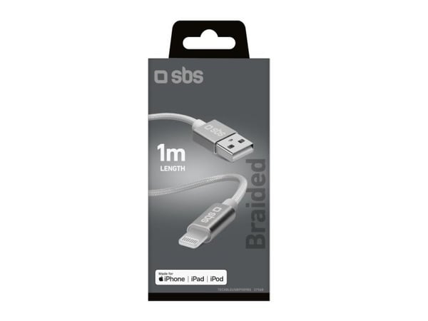 SBS TECABLEUSBIP589BS, 1 m, Lightning, USB A, Hankjønn, Hankjønn, Sølv
