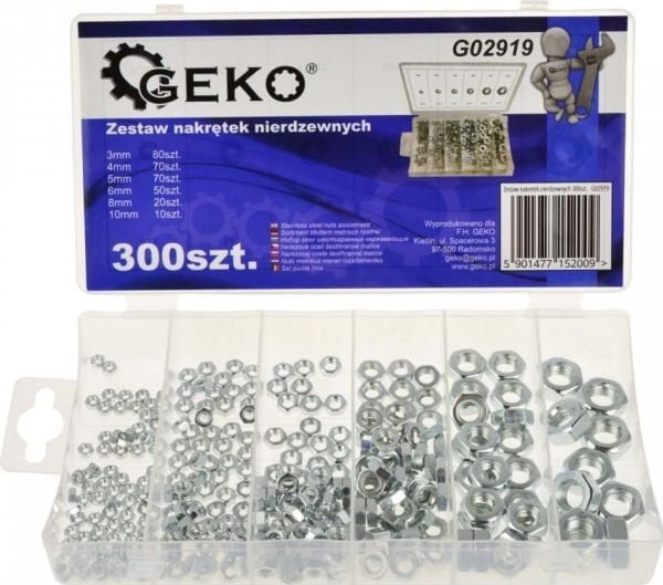 GEKO sett nedsenkede mutterplader/innsatsnitting i rustfritt stål 300 stk. (20) G02919