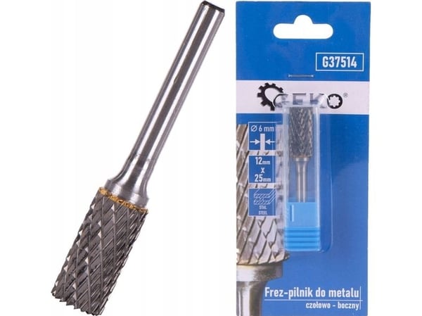 Geko Fresefil for metall, wolframkarbid 12x25mm skaft 6mm (forside) (200)