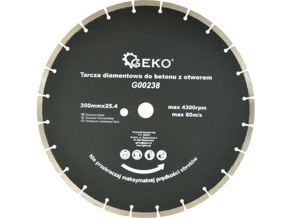 Geko diamantskive for betong 350mm x 25,4mm med ekstra hull (G00238)