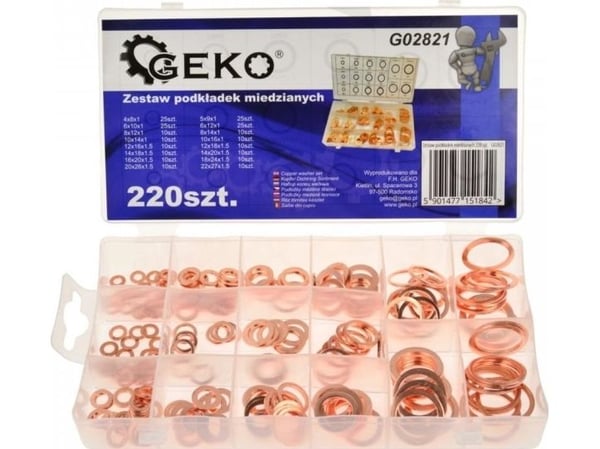 Geko sett kobberpakninger 220 stk (20) G02821 GEKO