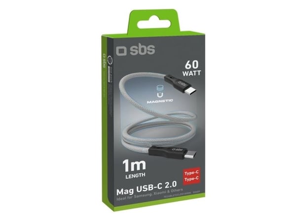 SBS TECABLETCCMAG, 1 m, USB C, USB C, USB 3.2 Gen 1 (3.1 Gen 1), 0,48 Gbit/s, Sort, Sølv