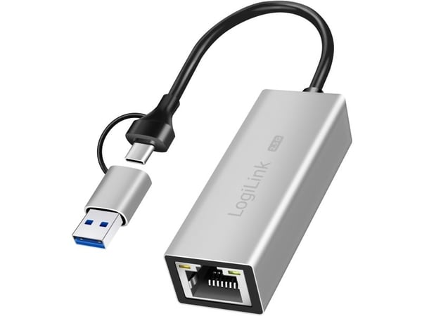 LogiLink USB-A/-C til 2,5G Ethernet nettverksadapter grå