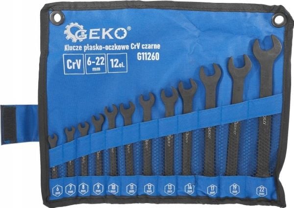 Geko fastnøkkelsett CRV, svart 6-22 mm, 12 deler (20)
