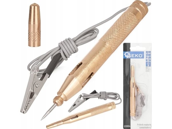 Geko bil spenningsprøver i metall 6–24V med kabel 90 cm