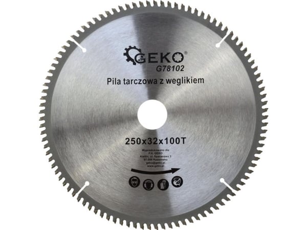 GEKO sagblad for aluminium med Widia 250 mm x 100T x 32 mm + reduksjonssett (25)