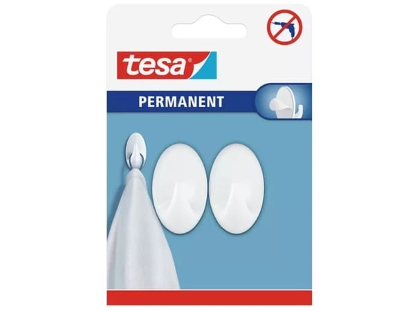 TESA 66602-00000-00, Innendørs, Universalkrok, Hvit, Limstrimmel, Glass, Plast, Tre, Oval