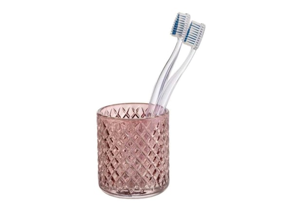 WENKO Atessa, Frittstående tannbørsteholder, Glass, Rosa, 75 mm, 75 mm, 100 mm