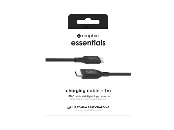 mophie essentials Lightning to USB-C | charging cable 1M, 1 m, Lightning, USB C, Hankjønn, Hankjønn, Svart