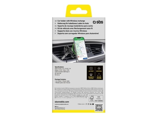 SBS TESUPMAGWIR15W, Mobiltelefon/smarttelefon, Aktiv holder, Bil, Sort