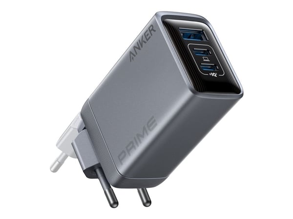 Laturi Prime 100W GaN 2xUSB-C 1xUSB-A hopeinen