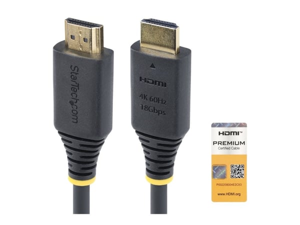Startech 1.6ft (50cm) Premium Certified High Speed HDMI Cable, 4K60Hz - Premium High Speed - HDMI-kabel med Ethernet - HDMI hann til HDMI hann - 50...