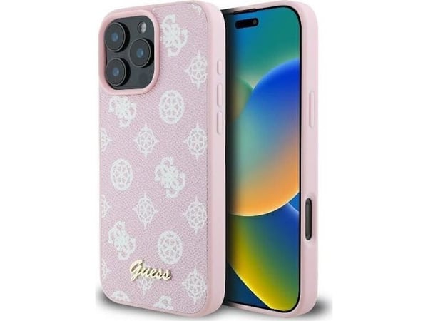 Guess Guess GUHMP16LPGPYSP iPhone 16 Pro 6.3" różowy/pinkki kovakotelo Peony Script Logo MagSafe