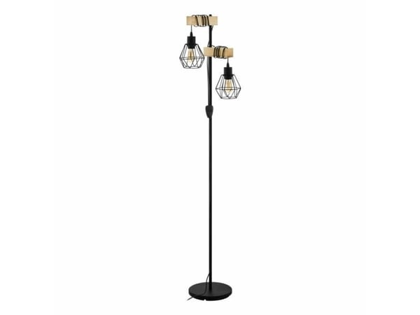 EGLO 44081, Sort, Lysebrun, Universell, Stål, Tre, E27, 2 ampuller, Kabel