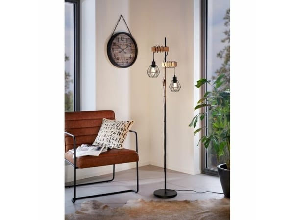 EGLO 44081, Sort, Lysebrun, Universell, Stål, Tre, E27, 2 ampuller, Kabel