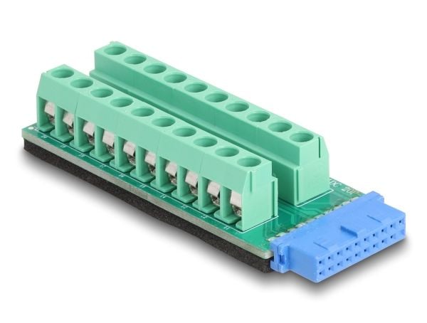 DeLOCK 67191, USB header - 19 pin, Terminal block - 20 pin, musta, Vihreä