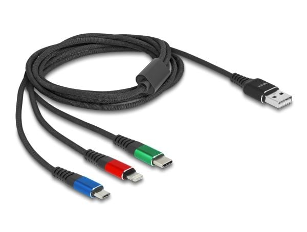 Delock - Strømkabel - USB (kun strøm) (hann) til USB-C (kun strøm), Apple Lightning (kun strøm), 4-stifts Micro-USB Type B (kun strøm) (hann) - 5 V...