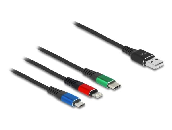 Delock - Strømkabel - USB (kun strøm) (hann) til USB-C (kun strøm), Apple Lightning (kun strøm), 4-stifts Micro-USB Type B (kun strøm) (hann) - 5 V...
