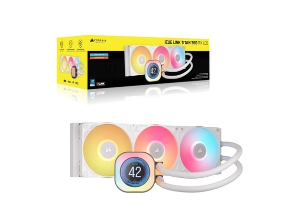 Corsair iCUE LINK TITAN 240 RX LCD, All-in-one-nesteenjäähdytin, 12 cm, 300 RPM, 2100 RPM, Valkoinen