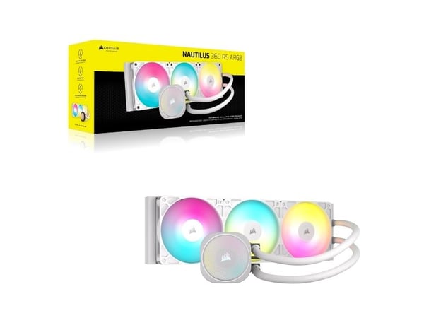 Corsair Nautilus 360 RS ARGB Liquid, All-in-one-nesteenjäähdytin, 1700 RPM, Valkoinen