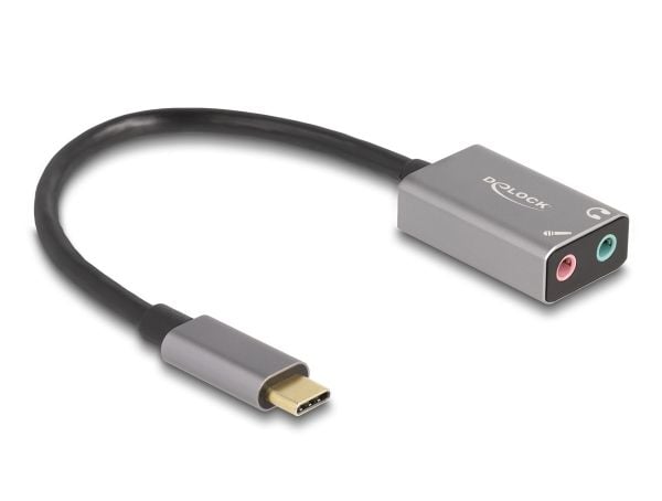 Delock - USB-C til hodetelefons-jakkadapter - 24 pin USB-C hann til monominijakk, mini-phone stereo 3.5 mm hunn - 14.5 cm - grå