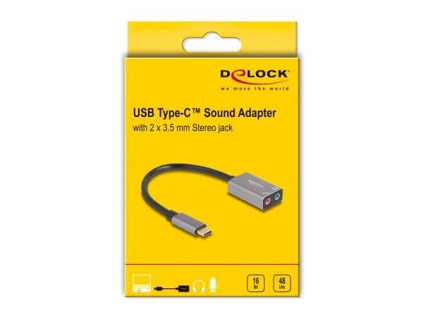 Delock - USB-C til hodetelefons-jakkadapter - 24 pin USB-C hann til monominijakk, mini-phone stereo 3.5 mm hunn - 14.5 cm - grå