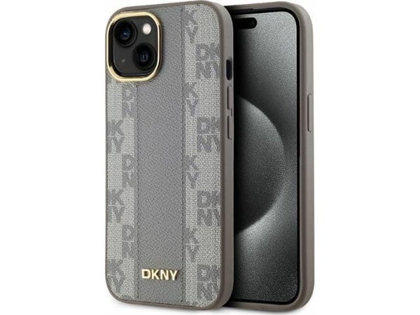 DKNY DKHMP15SPCPVSLE iPhone 15 6,1" beige/beige hardcase i skinn med rutete ensfarget mønster MagSafe