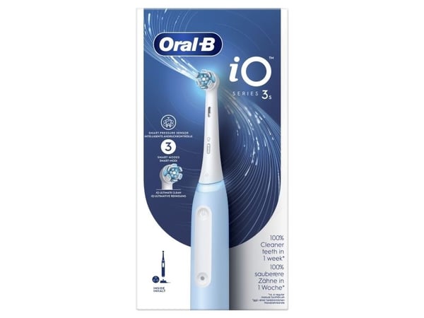 Oral-B iO 3, Voksen, Vibrerende tannbørste, Grundig rens, Soft (myk), Whitening, Lyseblå, Rund, Batteri