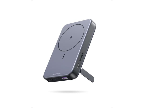 Magnetisk powerbank 10000mAh Ugreen PB206, USB + USB-C, 20W med stativfunksjon (svart)