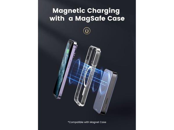 Magnetisk powerbank 10000mAh Ugreen PB206, USB + USB-C, 20W med stativfunksjon (svart)
