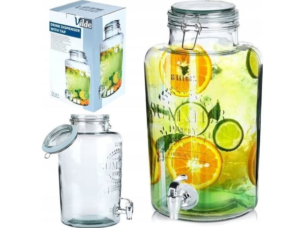 Vilde glass drikkekanne med kran 8 l