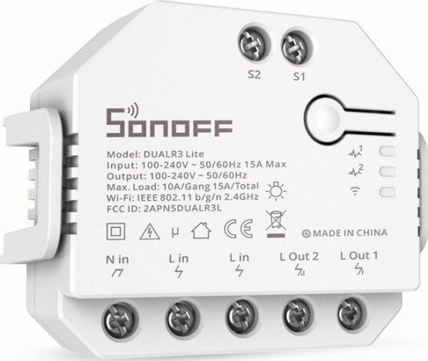 Sonoff Dual R3, Langallinen & langaton, Wi-Fi, Valkoinen, 2 kanavaa, 2200 W, 2.4 - 2.4835 MHz