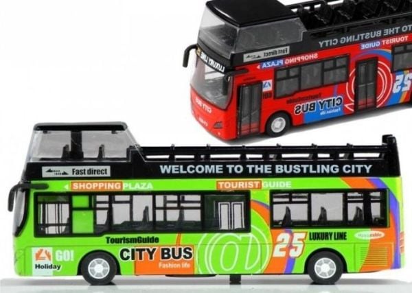 Lean Toys turistbuss i to etasjer, 3 farger