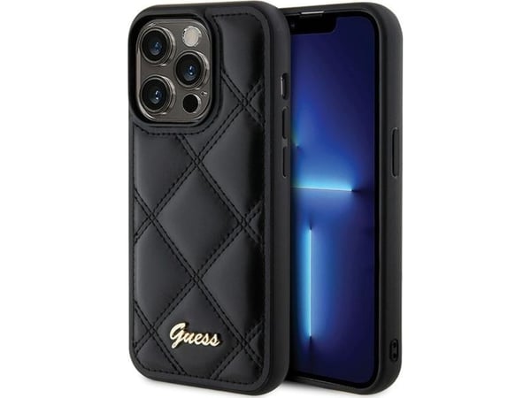 Guess GUHCP15XPSQSQSK iPhone 15 Pro Max 6,7" sort hårdskal Quiltad Metalllogo